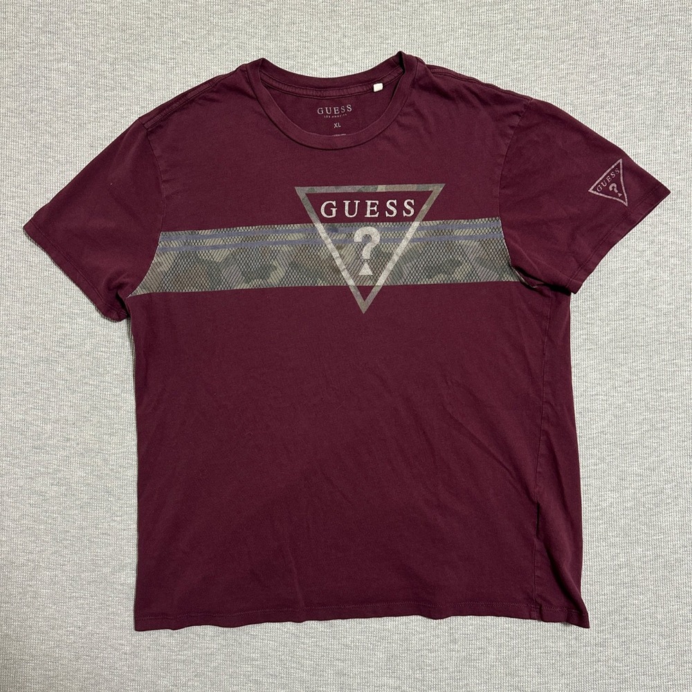 Guess Burgundy Camo Triangle Logo Graphic T-Shirt Mens Size XL S91I27RI7R1